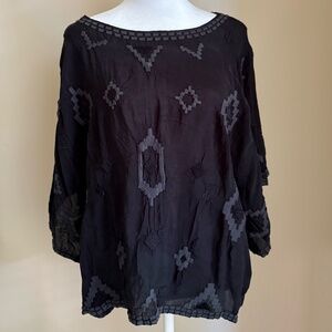 Johnny Was Black Prism Embroidered Short Sleeve Blouse